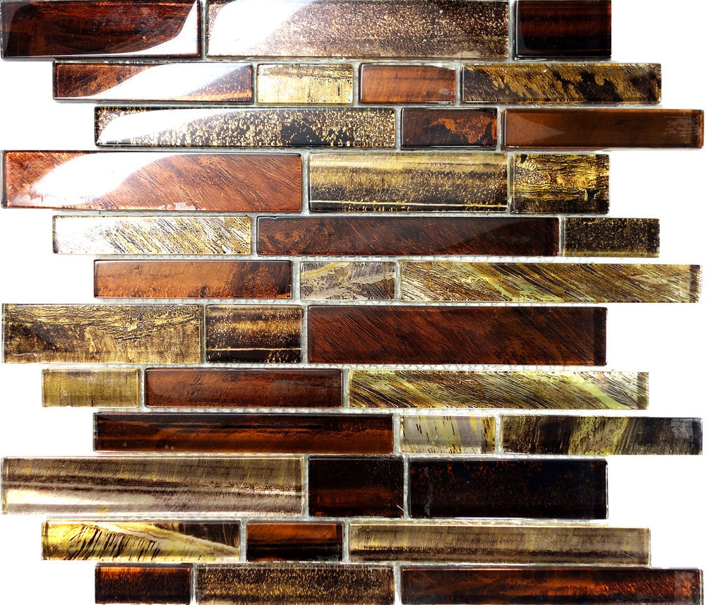 Kitchen Mosaic Tile
 Sample Golden Brown Metallic Linear Glass Mosaic Tile