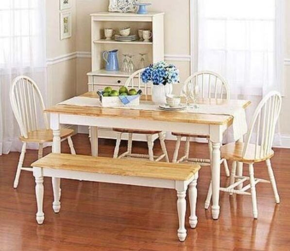 Kitchen Table Sets White
 6 pc White Dining Set Dinette Sets Bench Chair Table