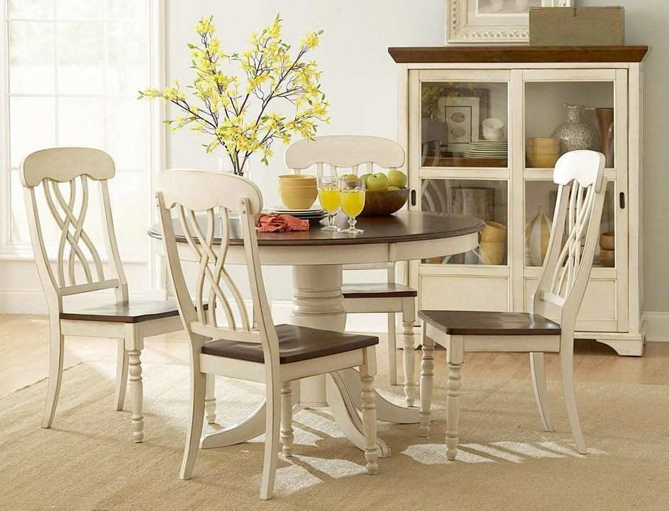 Kitchen Table Sets White
 5Pc Casual Two Tone Antique White Warm Cherry Solid Wood