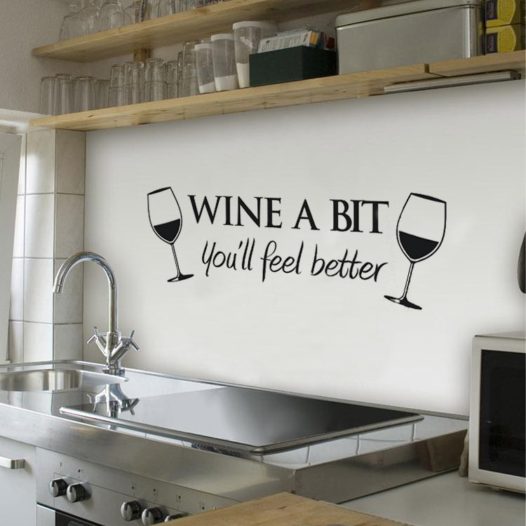 Kitchen Wall Decals Removable
 Free Shipping Wine A Bit Vinyl Wall Art Wall Quote Sticker