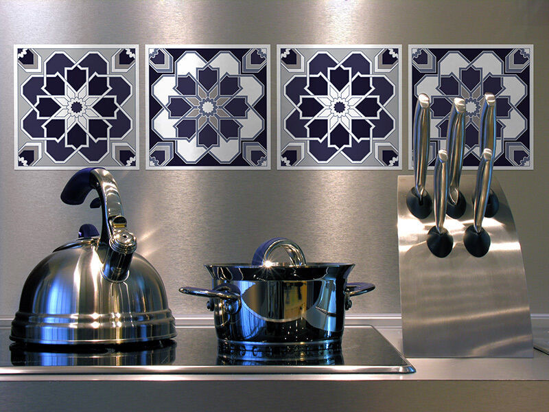 Kitchen Wall Decals Removable
 Set Retro Tile Art Wall Decals Sticker DIY Removable