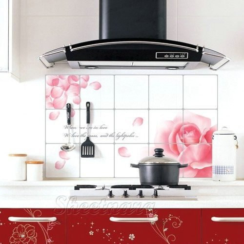 Kitchen Wall Decals Removable
 Rose Pattern Wall Sticker For Cabinet Stove PVC Removable