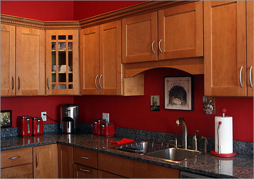 Kitchen With Red Wall
 Globe Home of the Week Danvers Boston