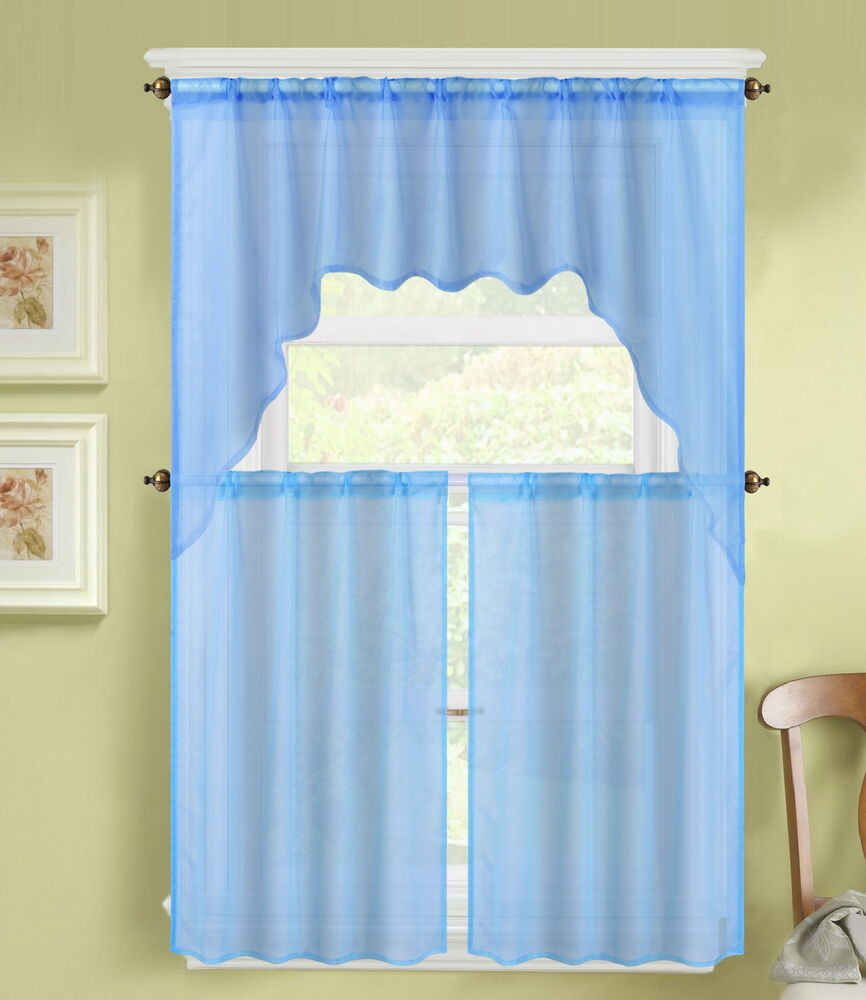 Light Blue Kitchen Curtains
 3PC K66 LIGHT BLUE VOILE SHEER KITCHEN WINDOW CURTAIN 2