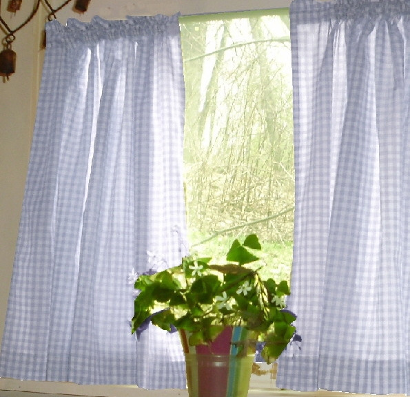 Light Blue Kitchen Curtains
 Light Blue Gingham Kitchen Café Curtain unlined or with