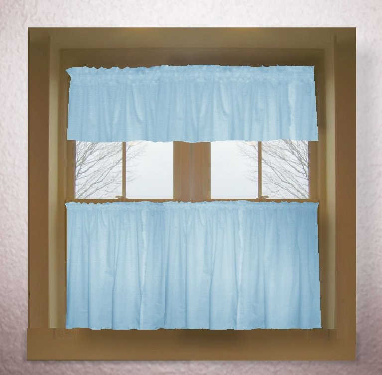 Light Blue Kitchen Curtains
 Light baby blue color tier kitchen curtain two panel set