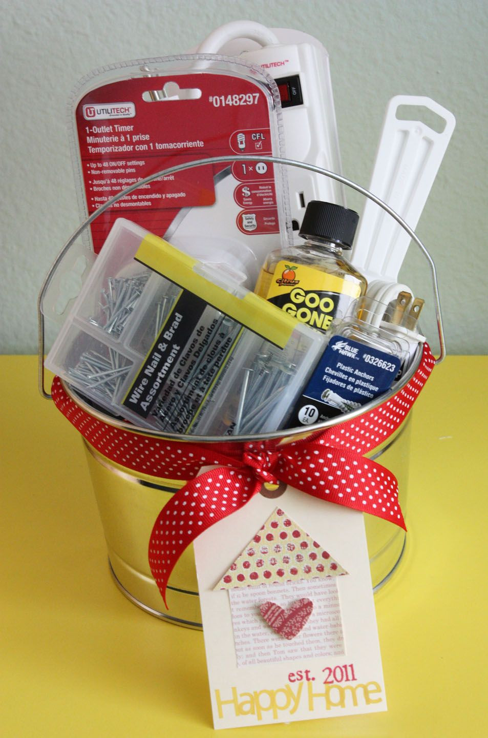 New Home Gift Basket Ideas
 A creative housewarming t for someone who recently purchased their first home ♥