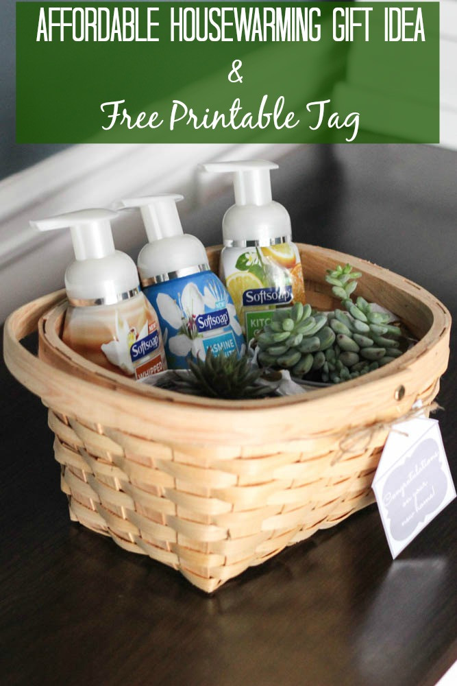 New Home Gift Basket Ideas
 Affordable Housewarming Gift Idea Free Printable Tag Erin Spain