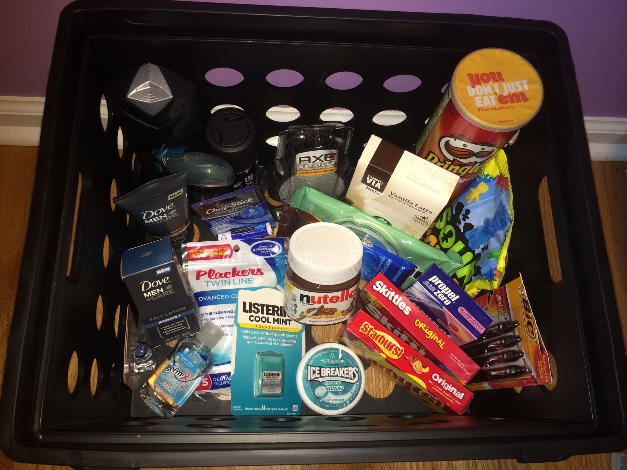 Off To College Gift Basket Ideas
 "Survival kit" idea for your boyfriend guy friend going