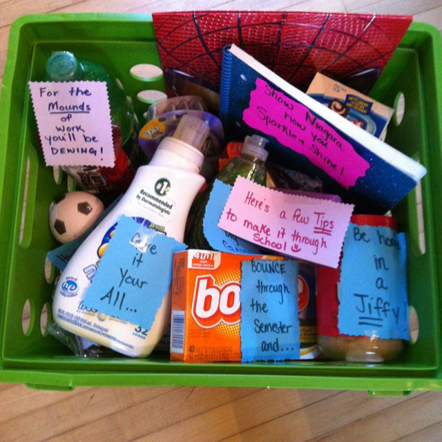 Off To College Gift Basket Ideas
 This was put to her for a friend going away to her first