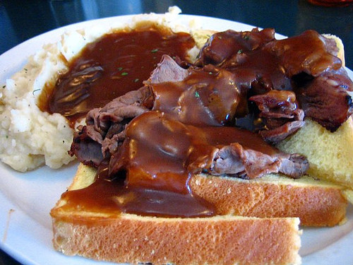 Open Faced Roast Beef Sandwich With Gravy
 Todays Specials Hot Beef mercial and Pesto Chicken