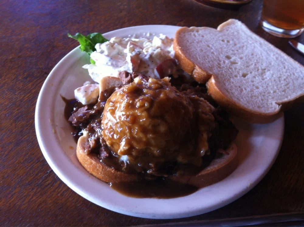 Open Faced Roast Beef Sandwich With Gravy
 The open faced roast beef with mashed potatoes and gravy