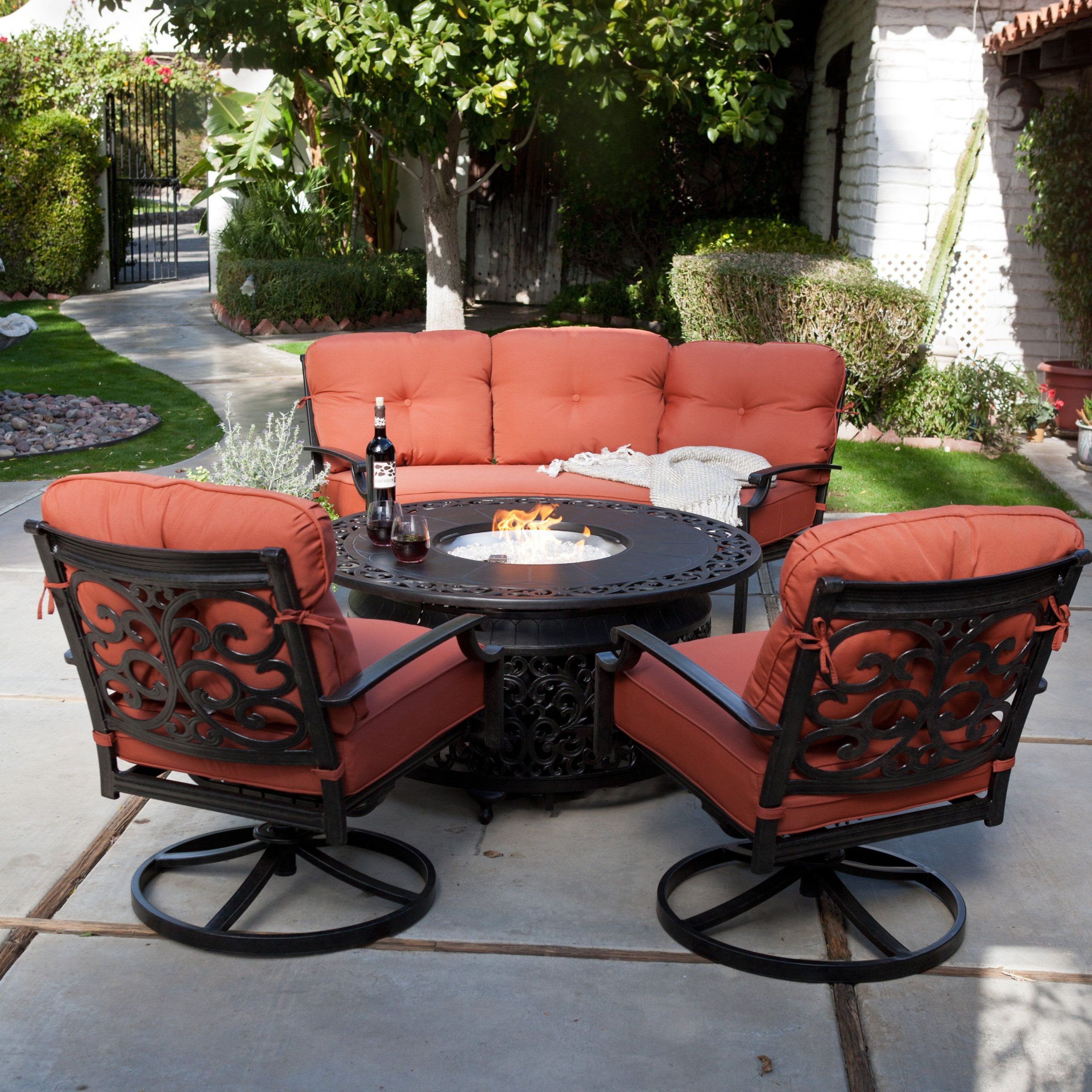 Outdoor Patio Fire Pits & Chat Sets Belham living winston savoy aluminum sling fire pit chat set