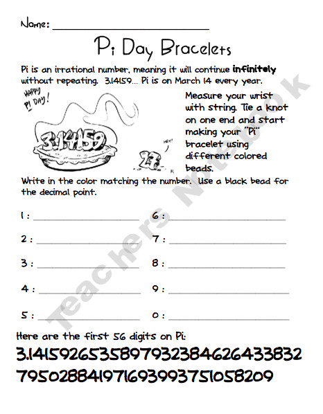 Pi Day Elementary Activities
 Pi Day Bracelets