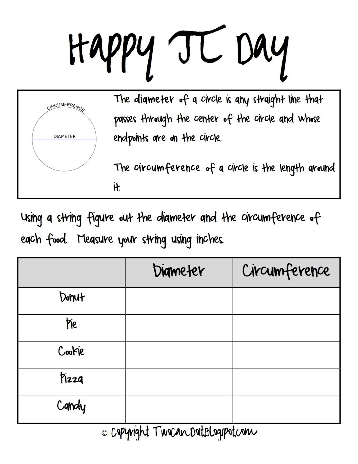 Pi Day Printable Worksheets