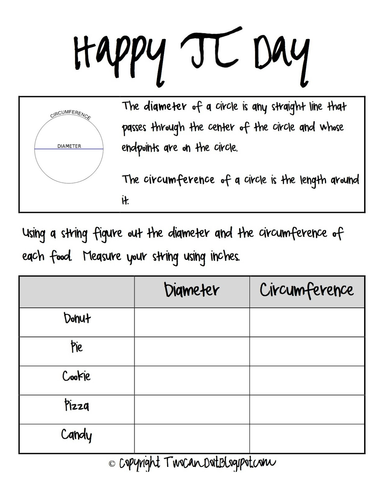 Free Printable Pi Day Worksheets