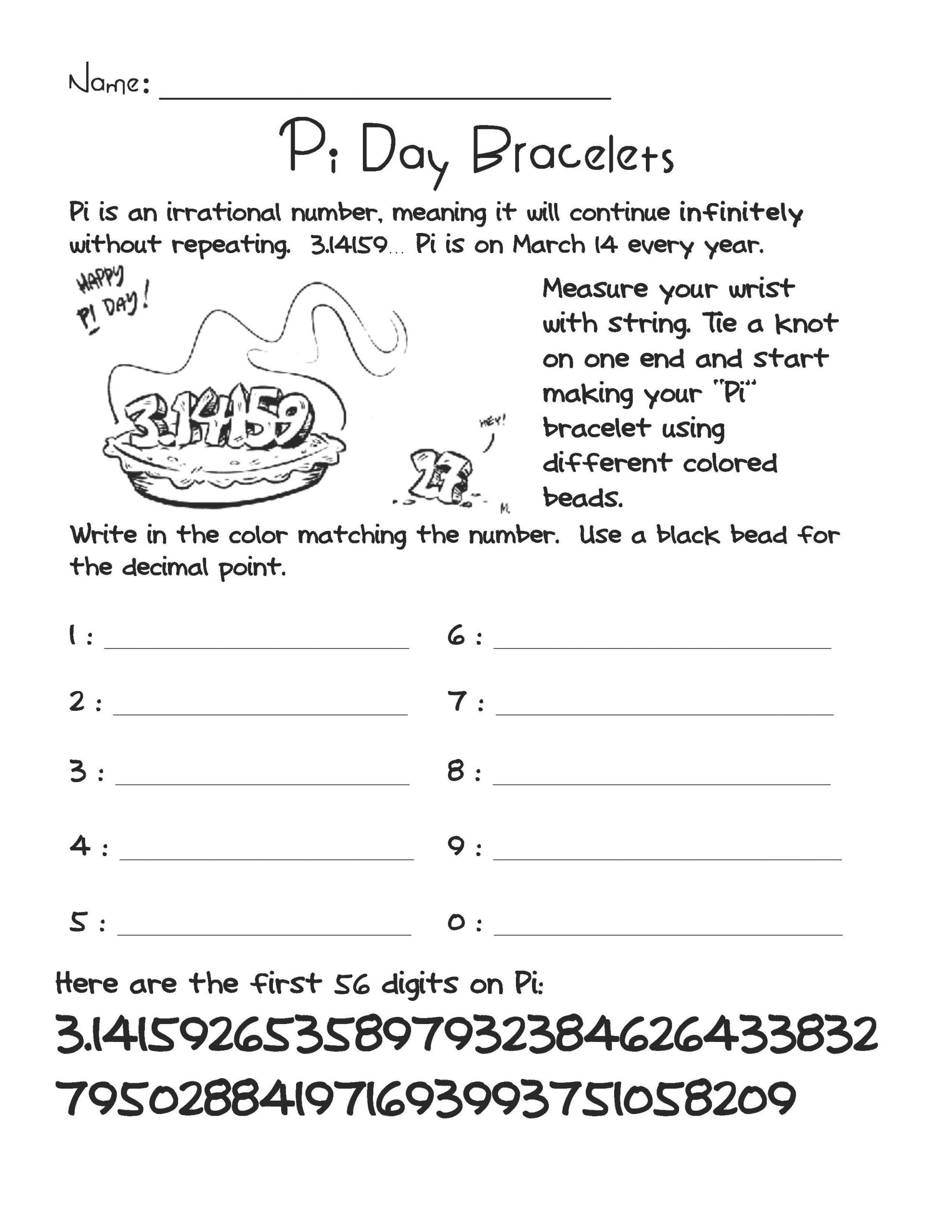 Pi Day 2016 Worksheets Printable