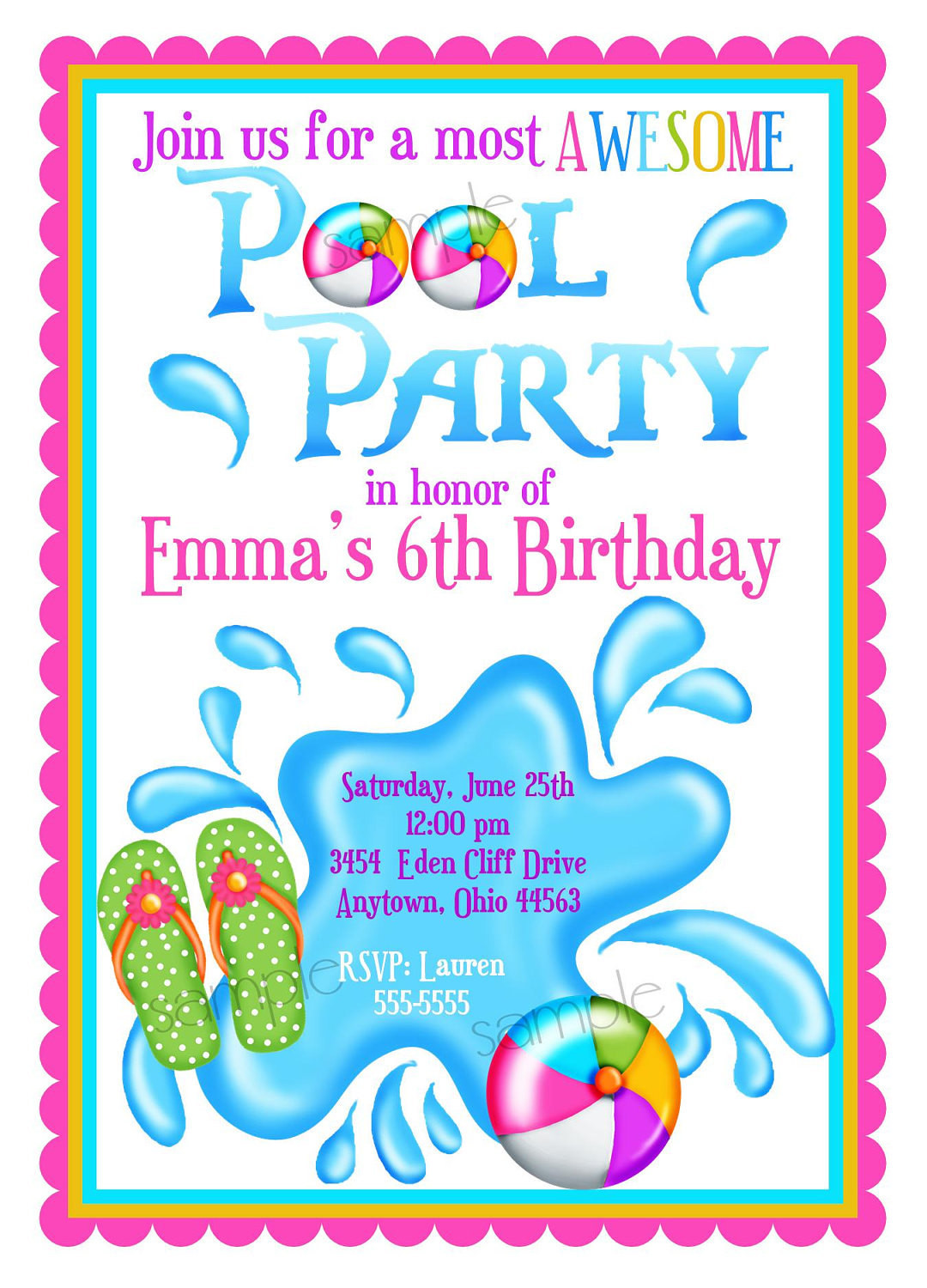 Pool Party Invitation Wording Ideas
 Pool Party Invitations Personalized Invitations Girl