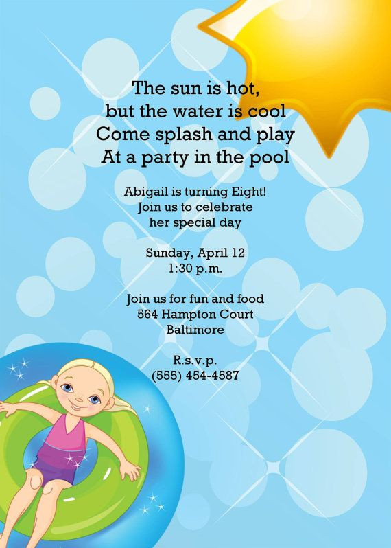 Pool Party Invitation Wording Ideas
 Swimming Pool Party Birthday Invitation stealing the