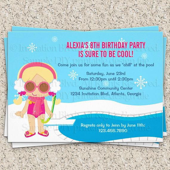 Pool Party Invitation Wording Ideas
 Indoor Pool Party Invitations