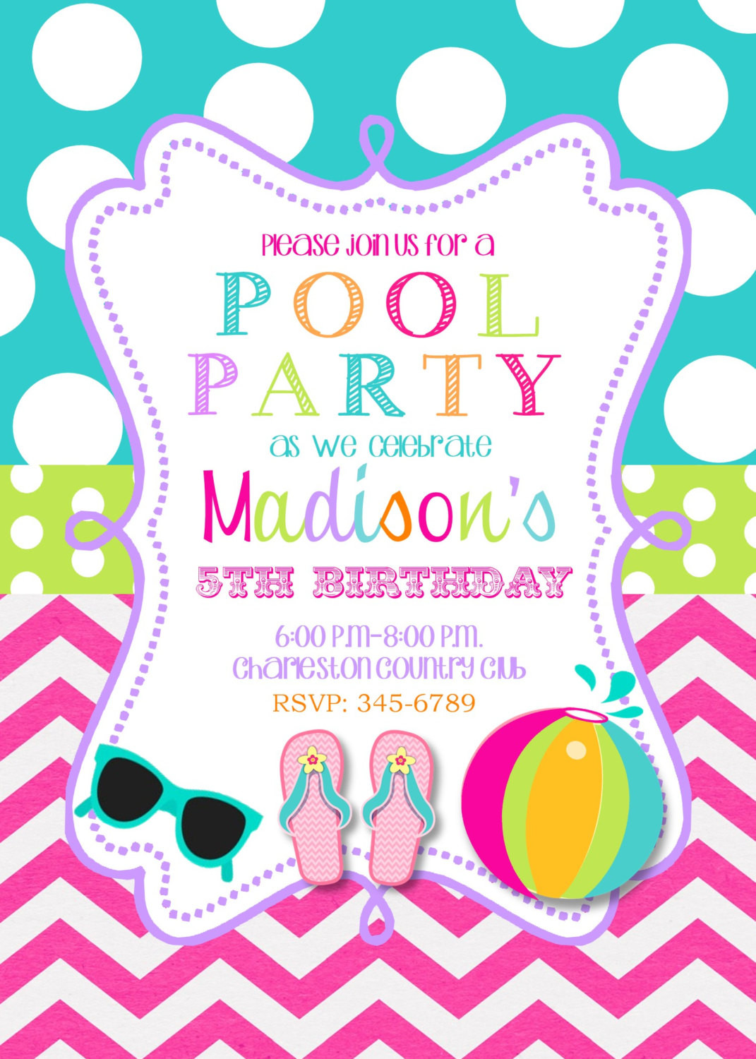 Pool Party Invitation Wording Ideas
 Pool Party Birthday Party invitations printable or digital