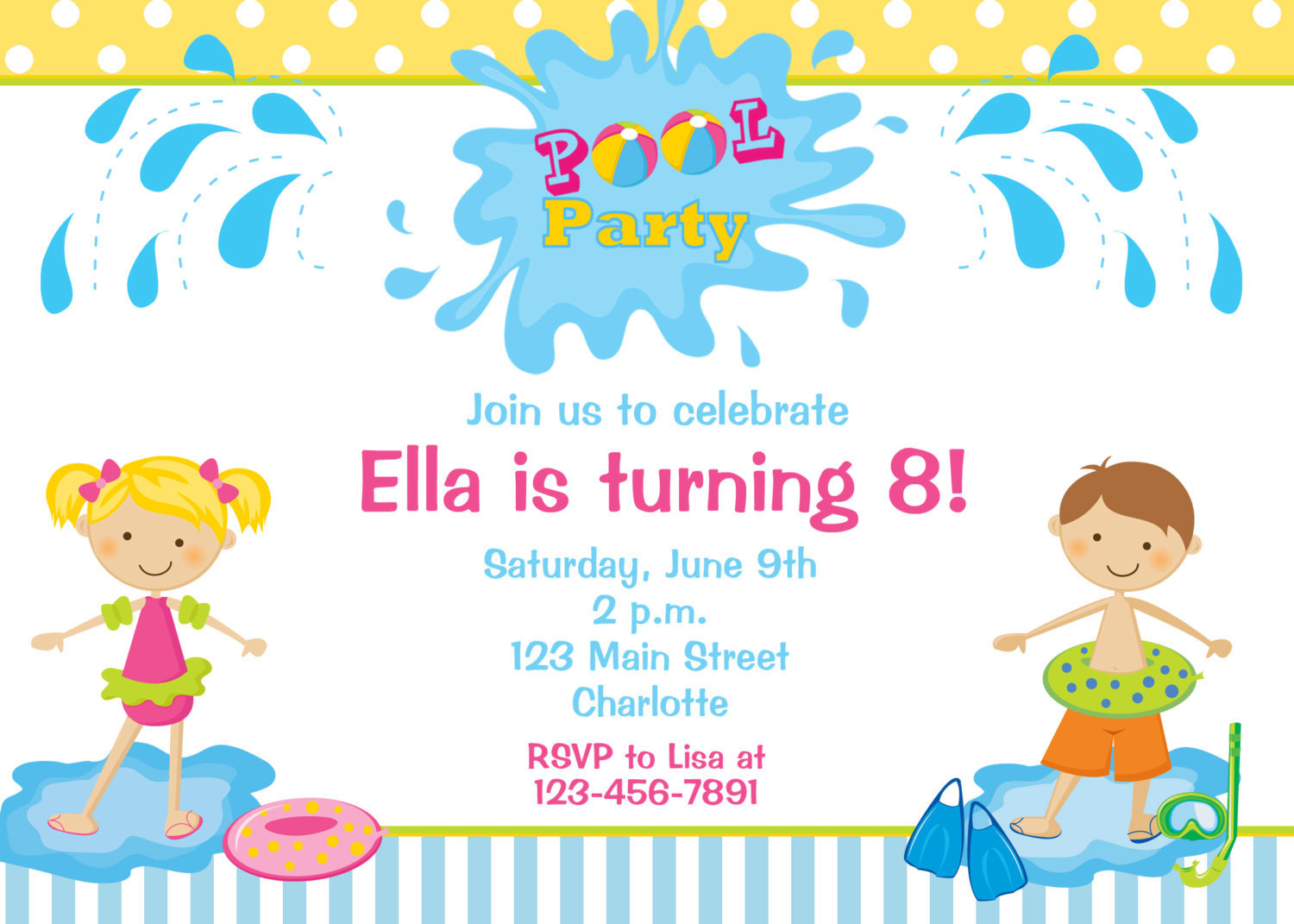 Pool Party Invitation Wording Ideas
 Pool party birthday invitation pool party by TheButterflyPress