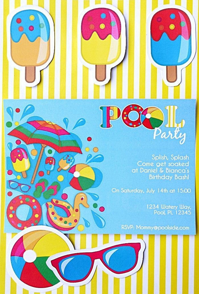 Pool Party Invitations Ideas
 Pool Birthday Party Printables Supplies & Decorations