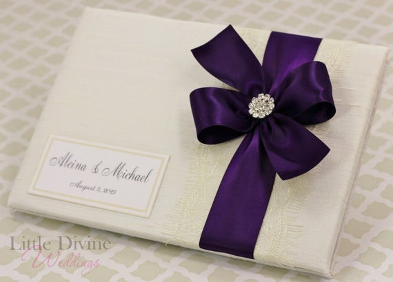 Purple Guest Book Wedding
 Wedding Guest Book and f White Purple Custom Made in your