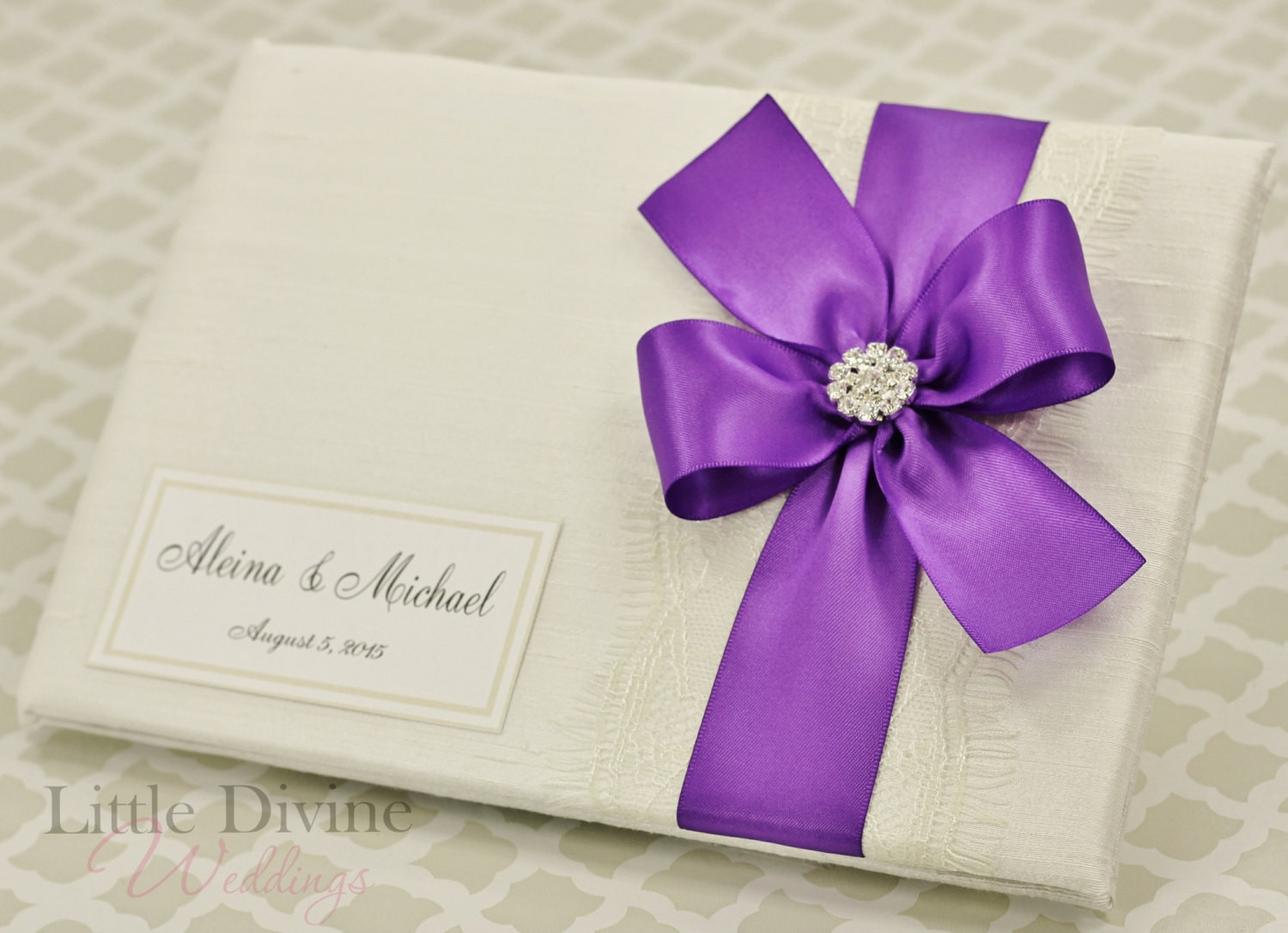 Purple Guest Book Wedding
 Wedding Guest Book Purple and Ivory Custom Made in your Colors