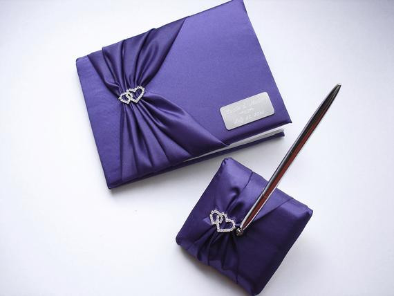 Purple Guest Book Wedding
 Purple Wedding Guest Book Personalized Engraved Guest Book