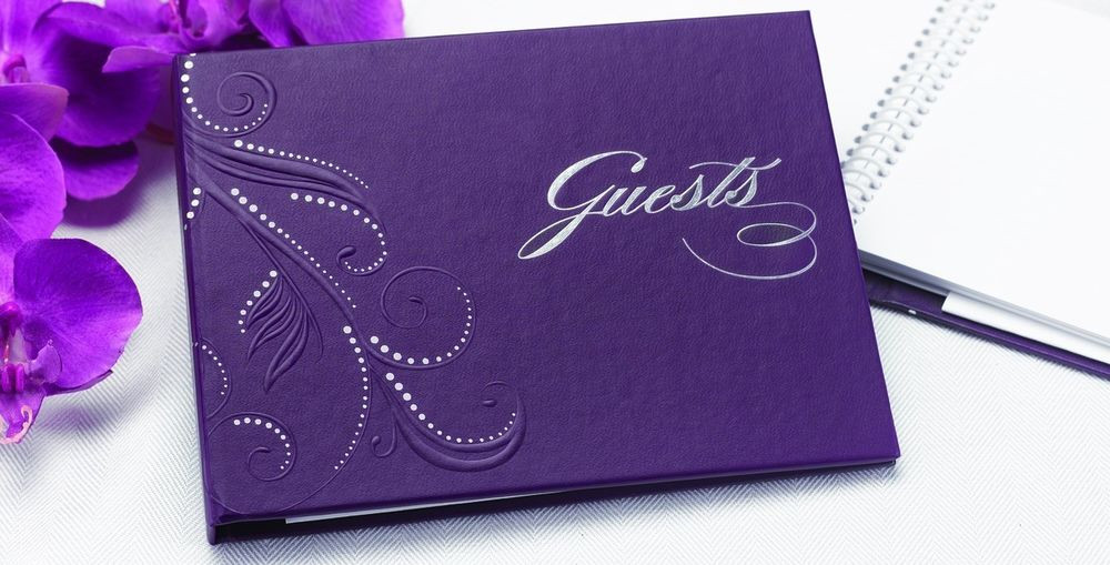 Purple Guest Book Wedding
 Swirl Dots Personalized Wedding Guest Book Purple or