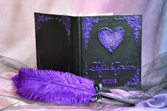 Purple Guest Book Wedding
 Black purple Wedding Guest book Black Guest book Purple