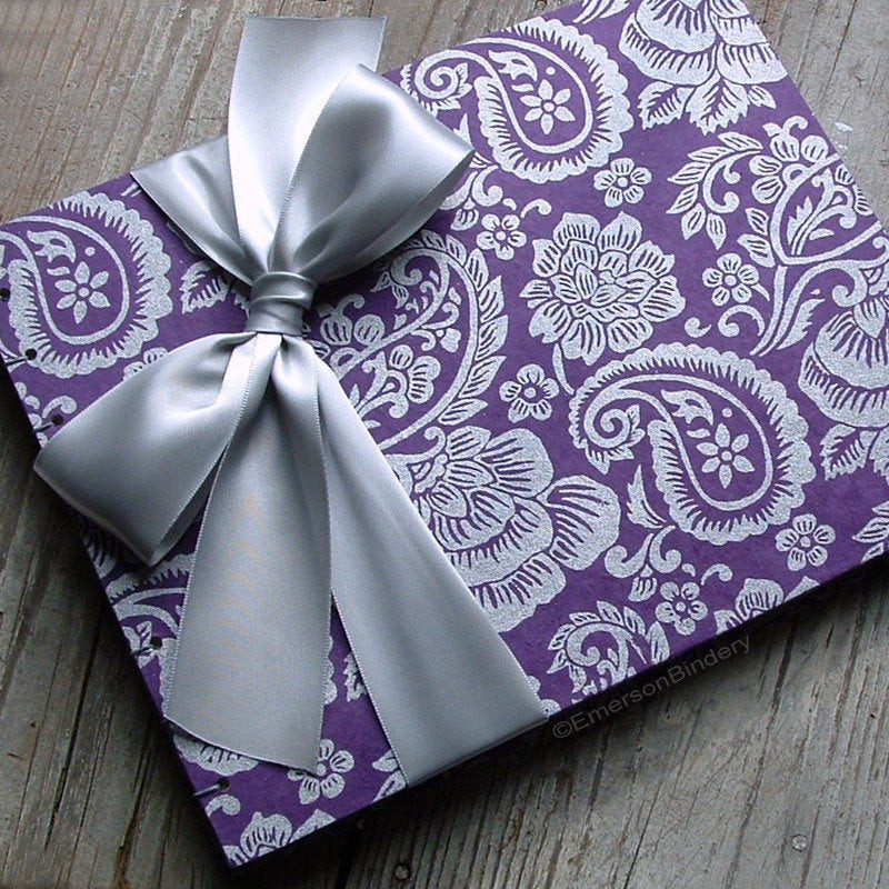 Purple Guest Book Wedding
 Purple Wedding Guest Book Purple Paisley with Silver MADE