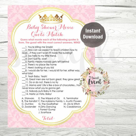 Quote For Baby Shower
 Princess Baby Shower Game Movie Quote Game Printable PDF