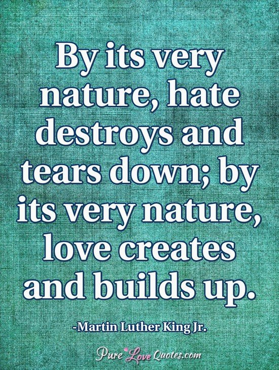 Quotes About Hatred And Love
 By its very nature hate destroys and tears down by its