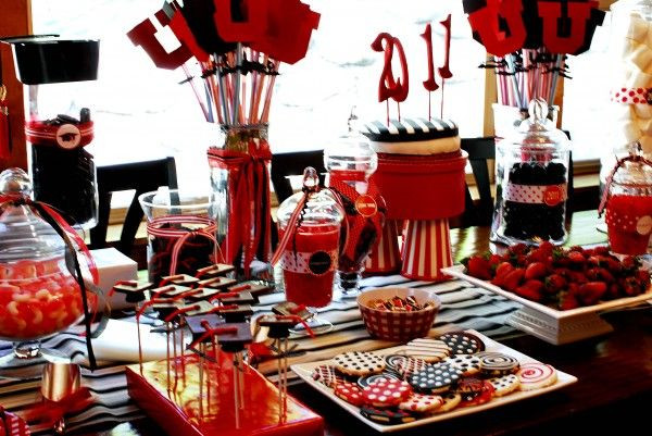 Red And White Graduation Party Ideas
 Gorgeous graduation party dessert table with a red black