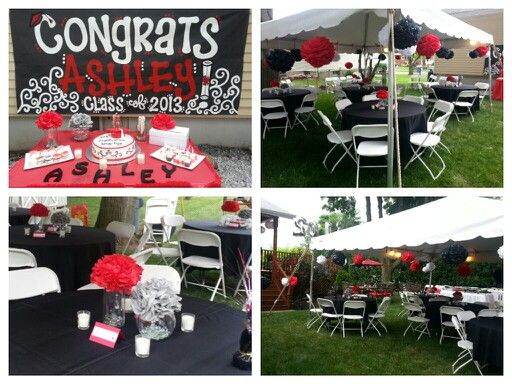 Red And White Graduation Party Ideas
 Red black theme pom pom Outdoor party