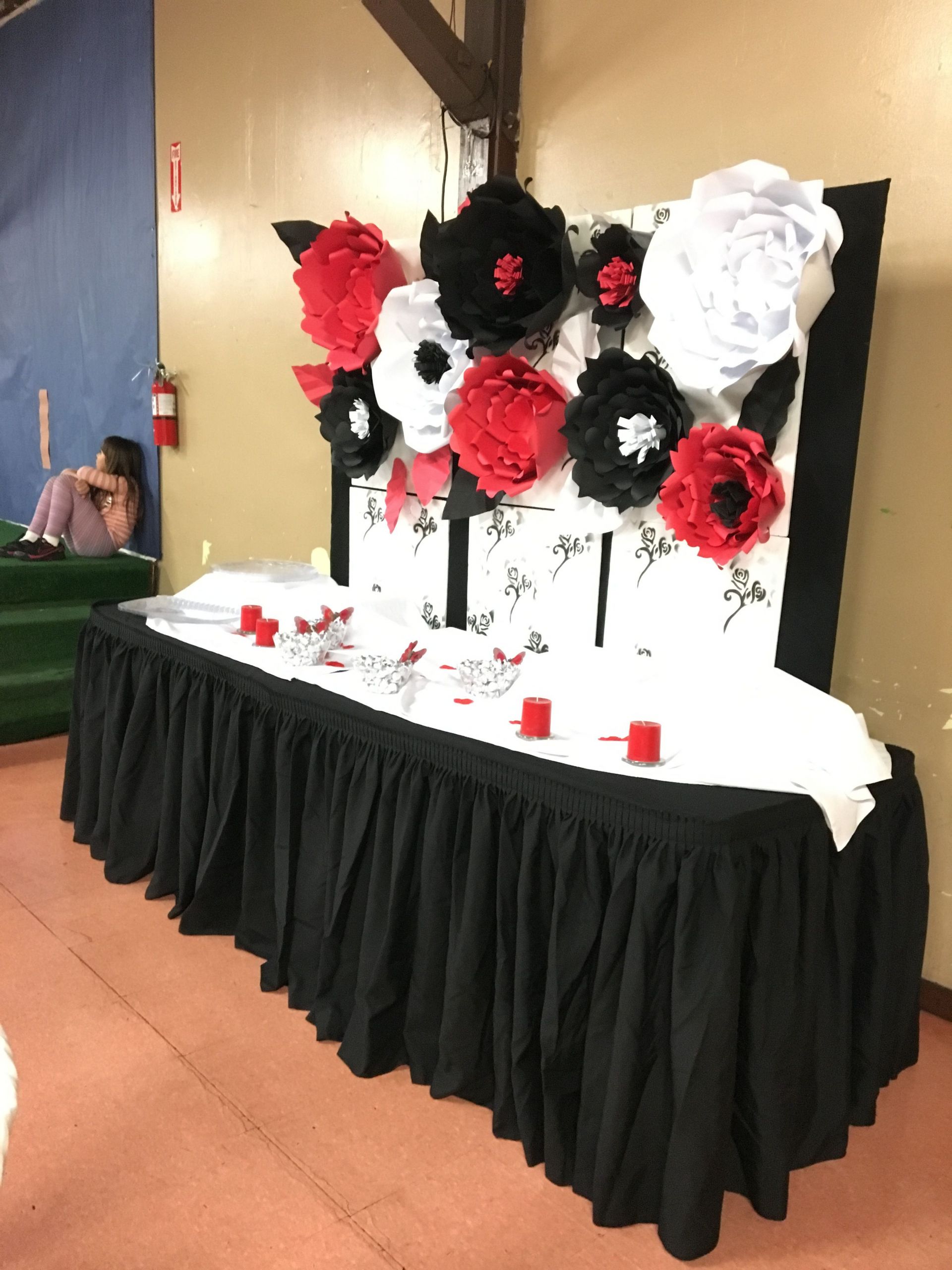 Red And White Graduation Party Ideas
 Black Red and white Paper Flower backdrop Paper Flowers
