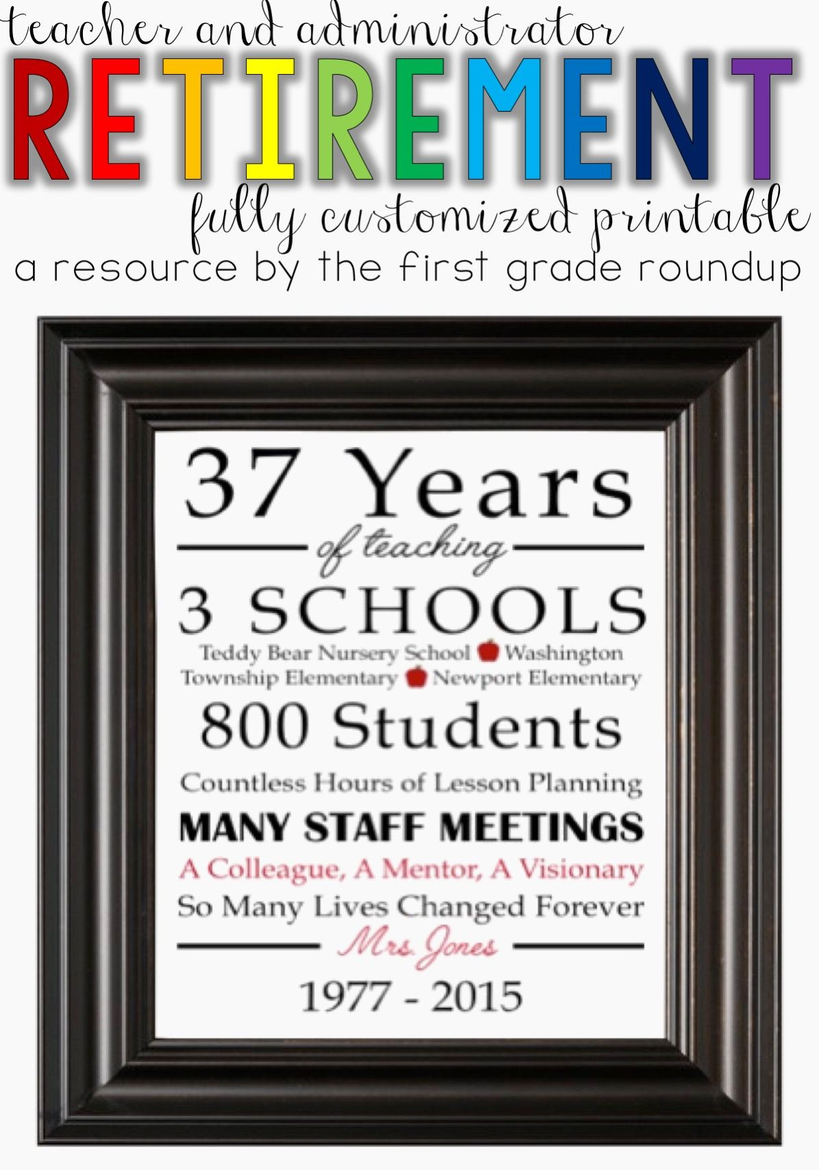 Retirement Party Ideas For School Principals
 Retirement Gift for Teachers Printable Custom Made To