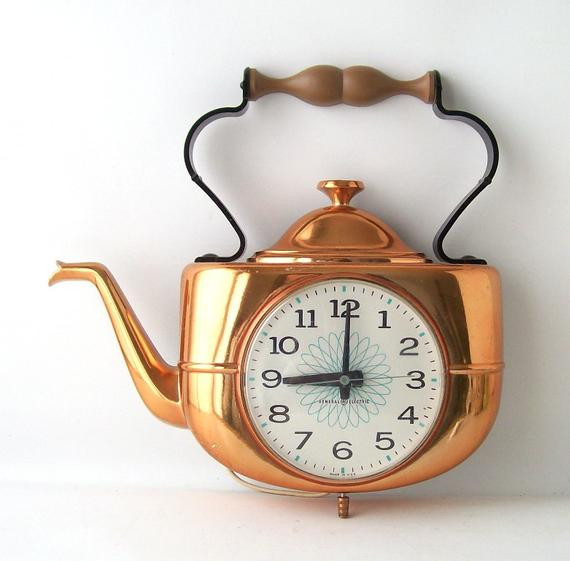 Retro Kitchen Wall Clock
 vintage GE wall clock kitchen teapot copper electronic