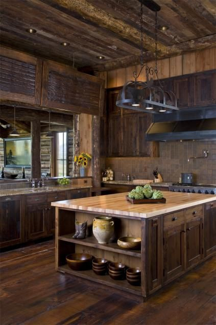 Rustic Wood Kitchen Island
 Reclaimed wood and polished mahogany gives the custom Ruby