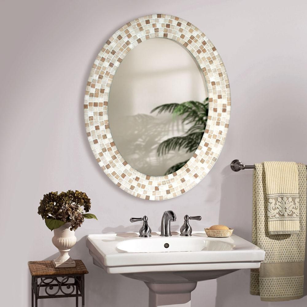 Small Oval Bathroom Mirror
 Travertine Mosaic Oval Bathroom Mirror in 2019