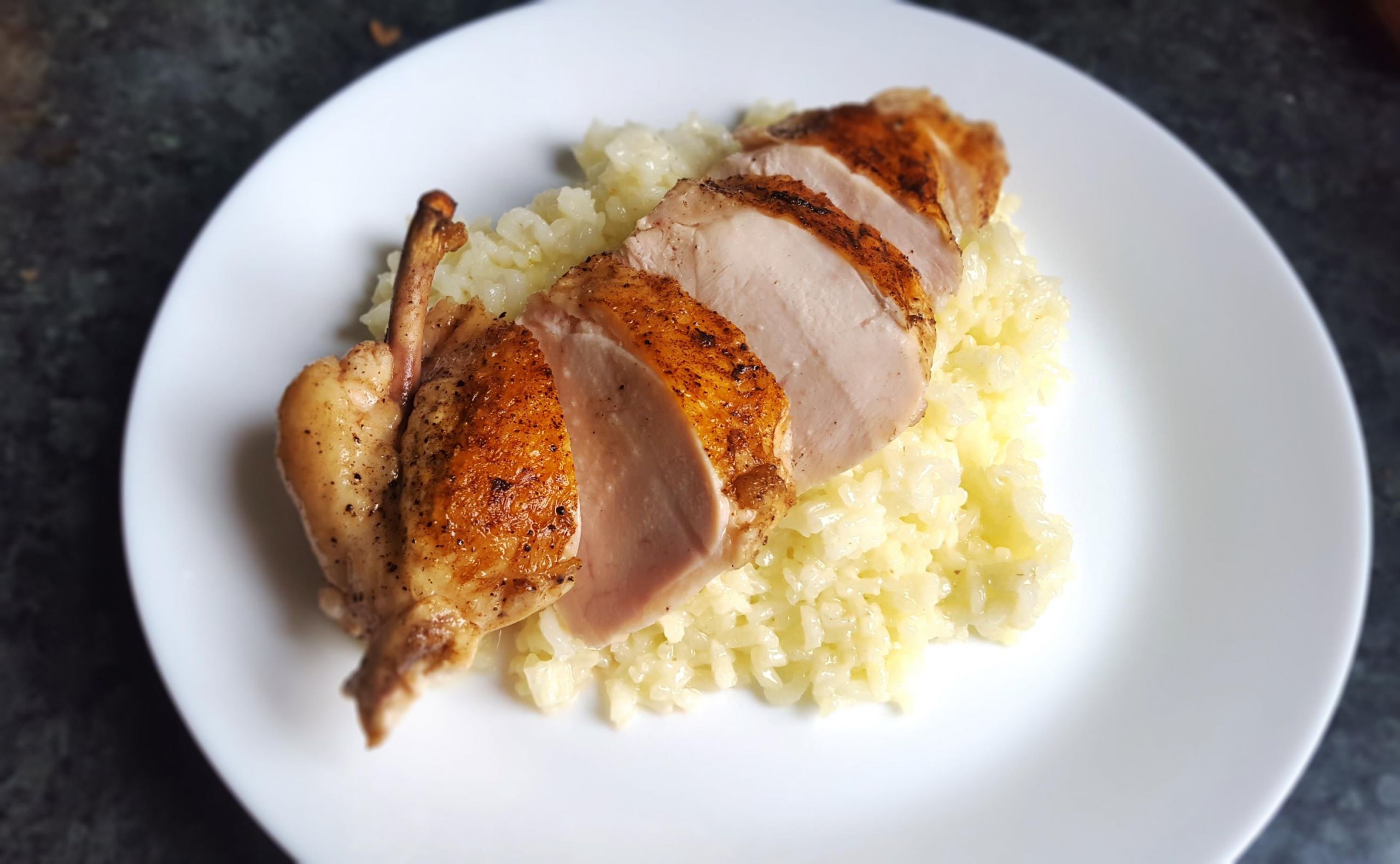 Sous Vide Frozen Chicken Breasts
 Chicken breast 64 5C for 1hour Finished in a pan sousvide