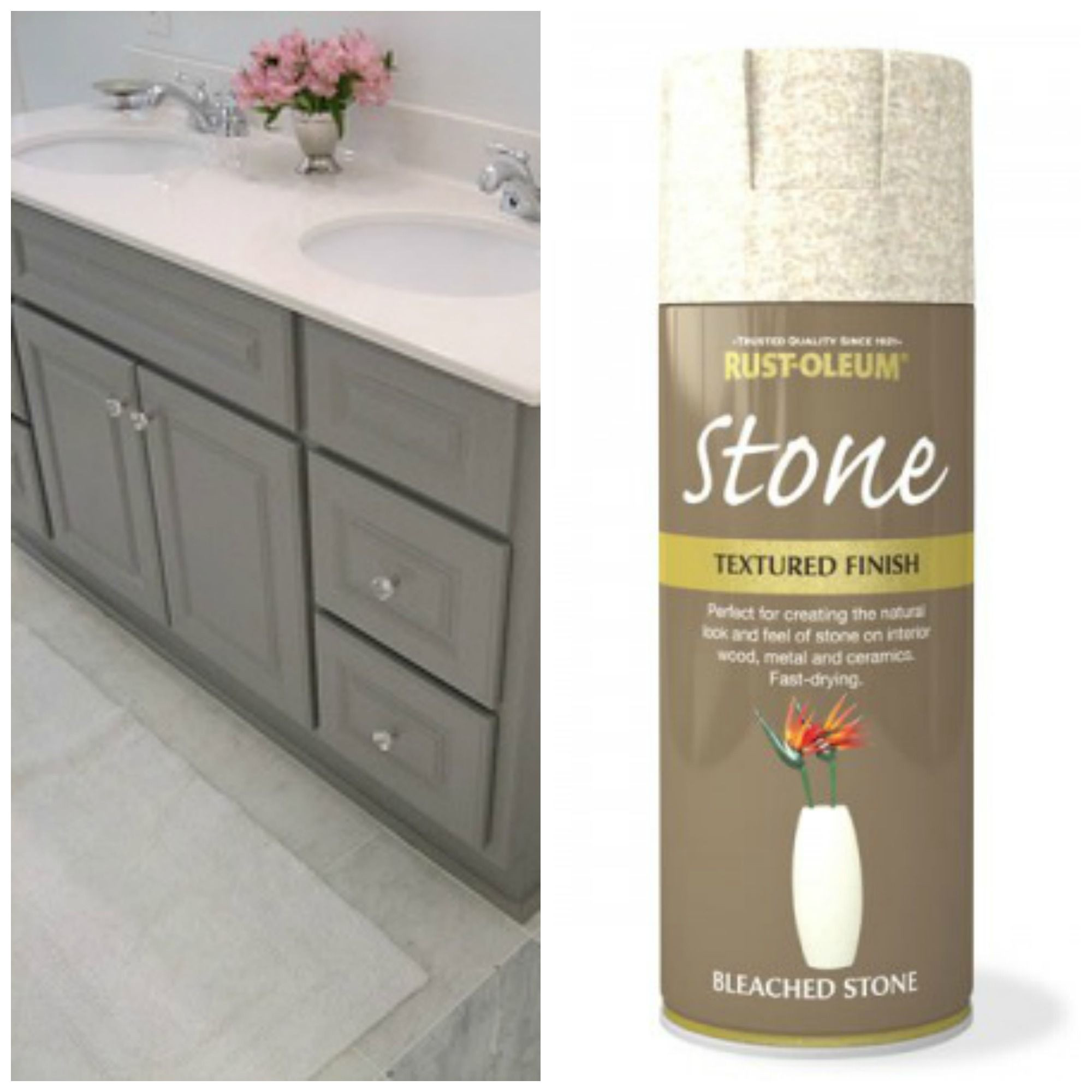 Spray Paint Bathroom Countertop
 Grey cabinet with stone colored spray paint for counter