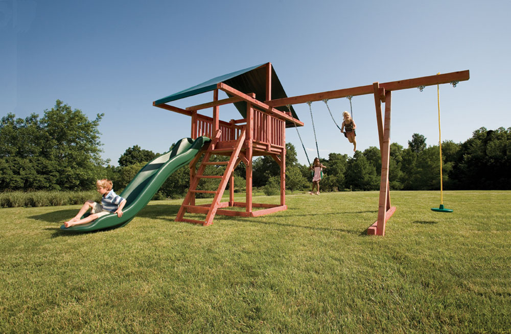 Swing Sets For Big Kids
 Opening Act Wood Swingset with Kids Slide & Canopy
