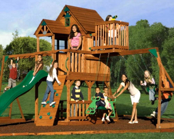 Swing Sets For Big Kids
 NEW Big 9 KID Cedar Wood Fort Playground Slide Monkey Bars