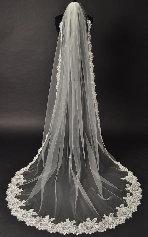 Wedding Lace Veils
 Cathedral Lace Veil Alencon lace bridal veil couture bridal