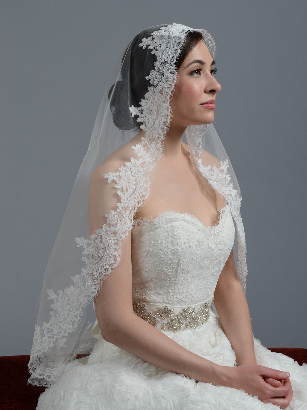 Wedding Lace Veils
 Ivory wedding veil alencon lace V045
