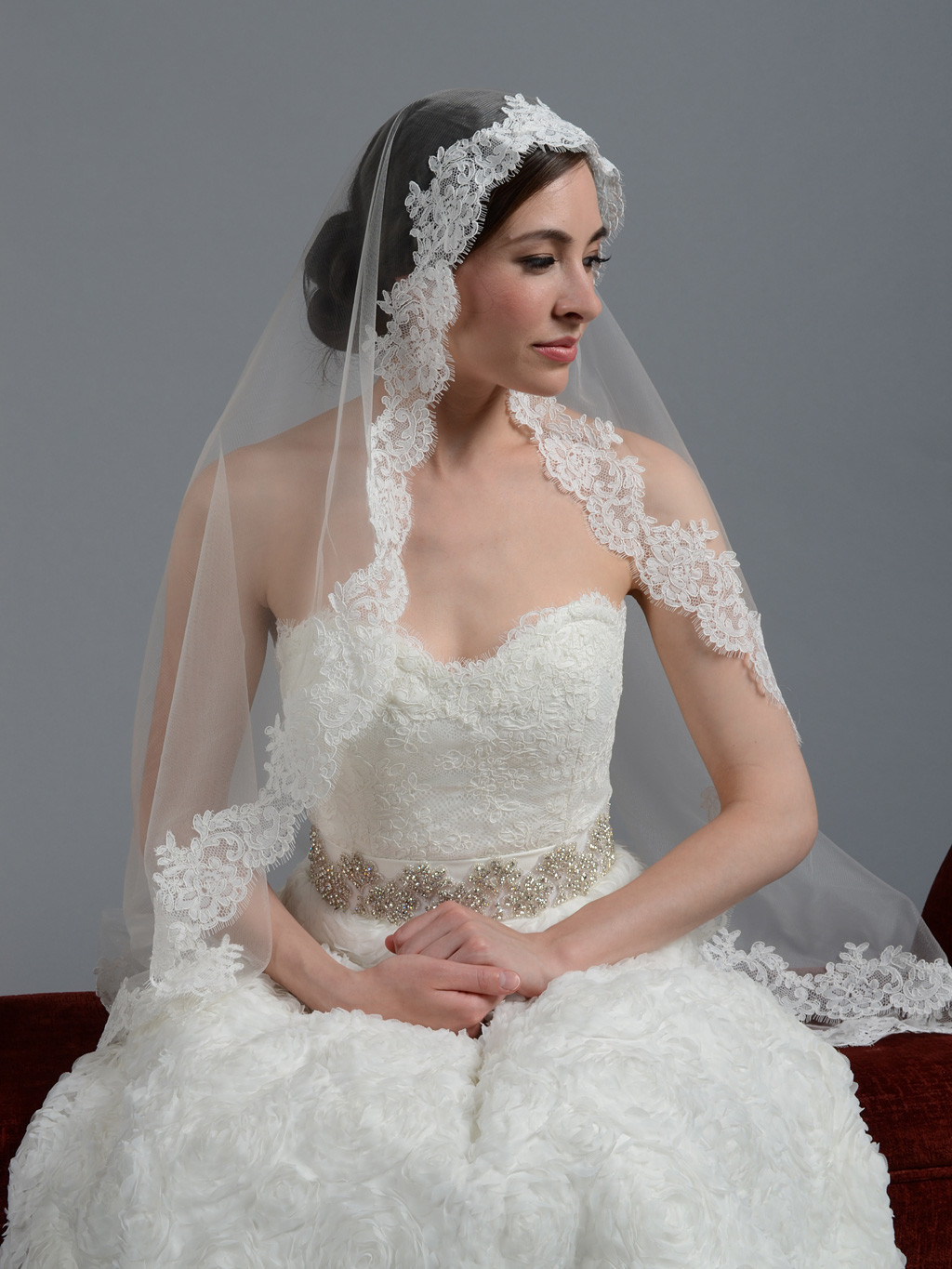 Wedding Lace Veils
 Ivory wedding veil alencon lace V044