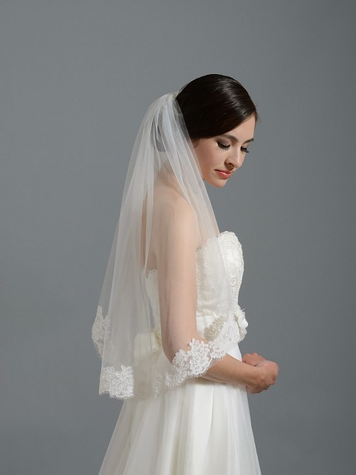Wedding Lace Veils
 Ivory short elbow alencon lace wedding veil V050
